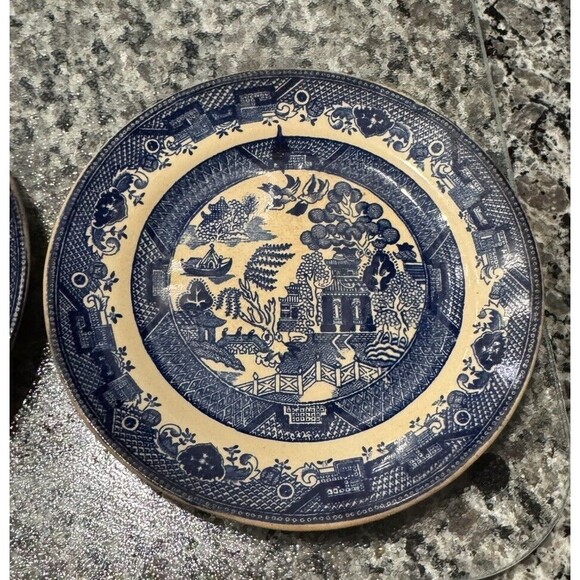 Bennett Blue Willow Ware England Bread Dessert Set of 2 Plates Vintage - Picture 3 of 4